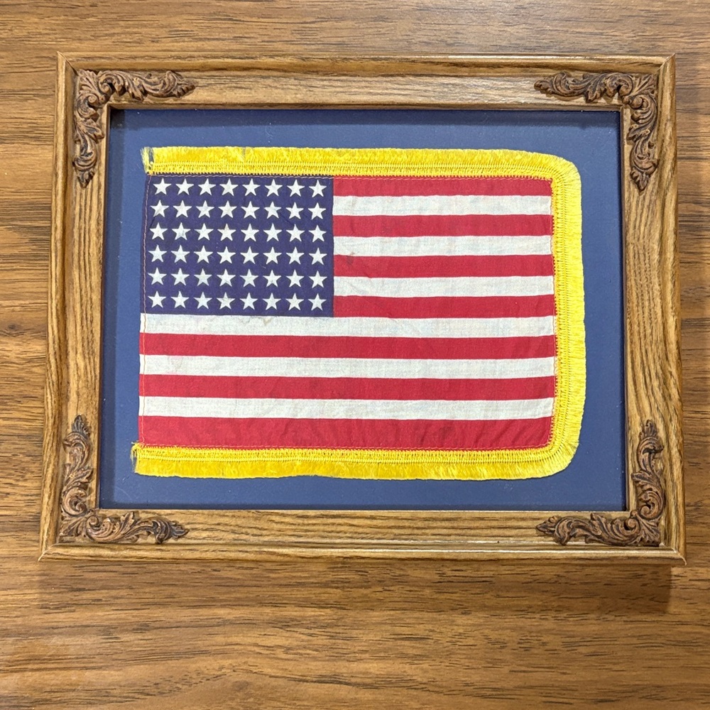 Framed 48 star American Flag with Yellow fringe